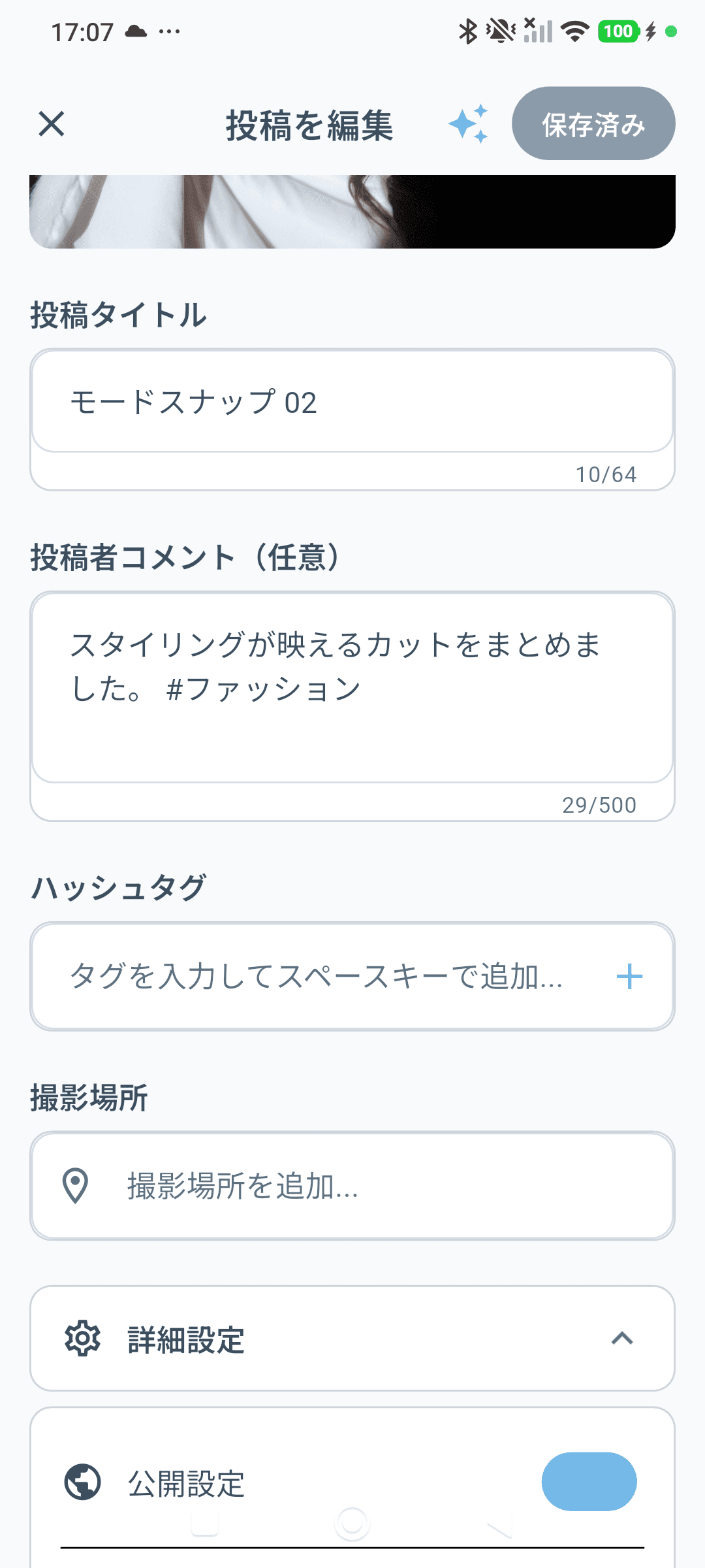 投稿編集画面のポートフォリオ設定